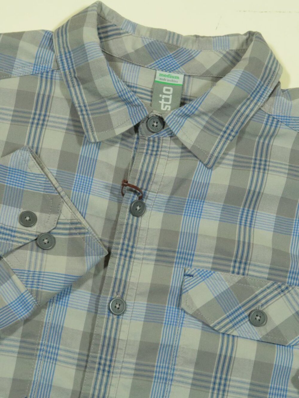 Stio Bircher Long Sleeve Shirt Nens M Gray Blue Plaid Button Down